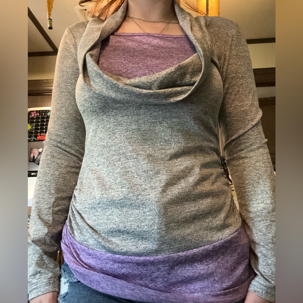 purple and grey shirt